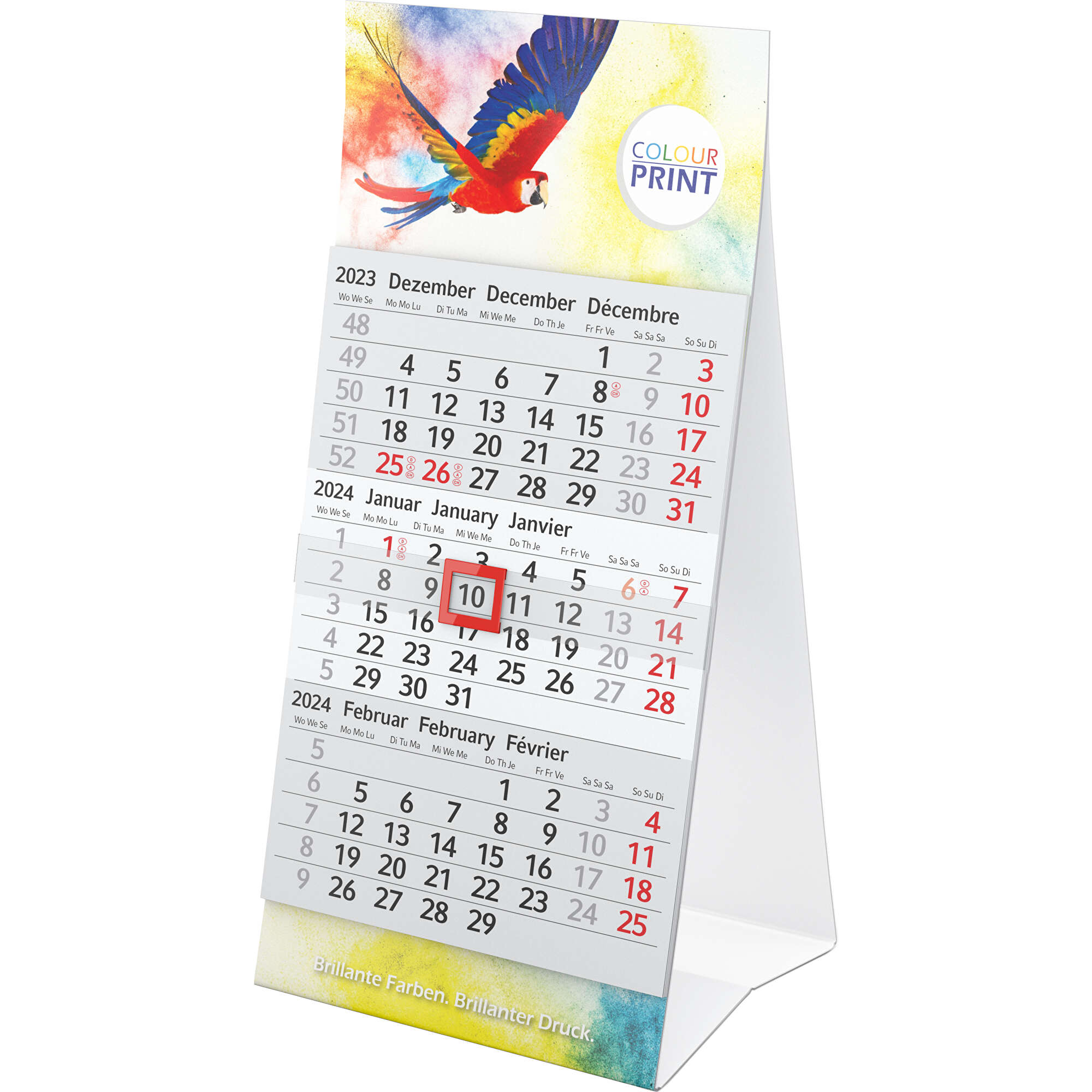 Tisch-Aufstellkalender Mini 3 bestseller inkl. 4C-Druck (hellgrau rot