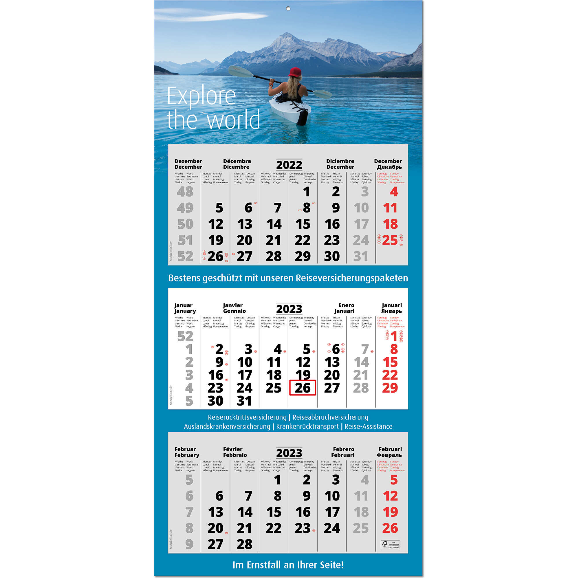 Faltbare Wand-Termin-Kalender, 3-Monats-Planer "Large" (grau, Papier, 315g) als Werbemittel Auf 