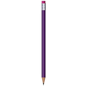 Bleistift Rund, Lackiert, Mit Radierer , lila, Radierer pink, Holz, 18,50cm x 0,70cm x 0,70cm (Länge x Höhe x Breite)