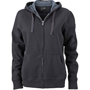 Ladies’ Hooded Jacket , James Nicholson, schwarz/carbon, 80% Baumwolle, gekämmt, 20% Polyester, S, 