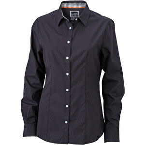 Ladies’ Plain Shirt , James Nicholson, schwarz/schwarz-weiss, 100% Baumwolle, XS, 