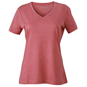 Ladies’ Heather T-Shirt , James Nicholson, rot-melange, 65% Polyester, 35% Baumwolle, S, 