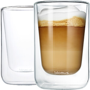 Set 2 Cappuccino-Gläser -Nero- , Blomus, transparent, Borosilikatglas, doppelwandig, 7,60cm x 11,40cm x 7,60cm (Länge x Höhe x Breite)
