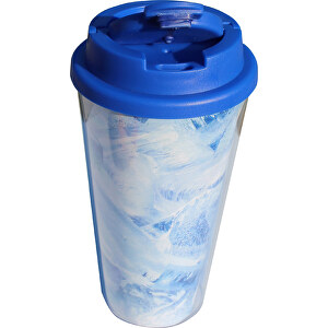 Thermobecher COFFEE To Go Mug Big , blau, Innen und transparentes Außenteil  PS, Deckel PP, 18,00cm (Höhe)