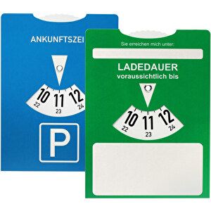 Karton-Ladedauer-Scheibe Und Parkscheibe Für Elektroautos , grün, blau, PAP, 1,50cm x 0,01cm x 1,10cm (Länge x Höhe x Breite)