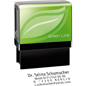 Stempelautomat ' Green Line' Mit Digitaldruck , individuell, Kunststoff, Papier, 7,00cm x 3,00cm x 6,00cm (Länge x Höhe x Breite)