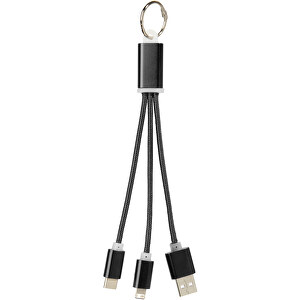 Metal 3-in-1 Ladekabel Mit Schlüsselanhänger , schwarz, Aluminium, 20,00cm x 0,80cm x 3,90cm (Länge x Höhe x Breite)
