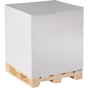 Zettelblock Auf Holzpalette 10x10x10cm , weiß, Holzfreies Papier & Holz, 10,00cm x 11,60cm x 10,00cm (Länge x Höhe x Breite)