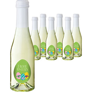 Oster-Piccolo - 6 X Secco Piccolo 0,2 L - Flasche Klar, Kapsel Weiß , Glas, 5,50cm x 20,00cm x 5,50cm (Länge x Höhe x Breite)