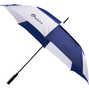 Golfregenschirm , dunkelblau/weiß, Polyester / Glaswolle, 110,00cm x 145,00cm (Länge x Breite)