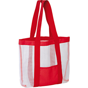 Strandtasche , weiß / rot, PolJater, 42,00cm x 30,00cm x 10,00cm (Länge x Höhe x Breite)