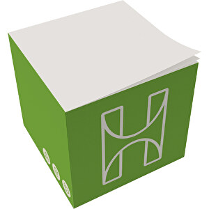 Notizwürfel 'Medium Green' 9 X 9 X 9 Cm , Papier: 90 g/m² Matt oberflächengeleimt weiß Recycling-Offset aus 100 % Altpapier, FSC möglich, 9,00cm x 9,00cm x 9,00cm (Länge x Höhe x Breite)