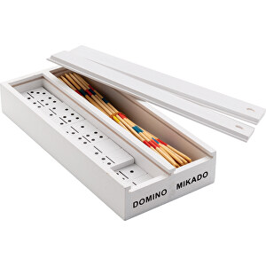 Deluxe Mikado/Domino Set In Holzbox , weiß, MDF, Bambus, 20,00cm x 3,30cm x 9,20cm (Länge x Höhe x Breite)