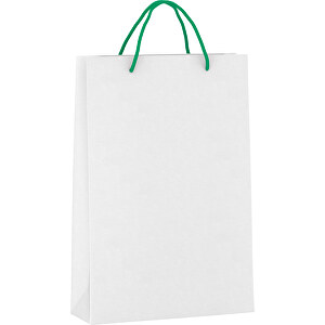 Tragetasche Basic 5 Mit Kunststoffkordeln , grün/weiß, Kraftpapier, 24,00cm x 36,00cm x 9,00cm (Länge x Höhe x Breite)