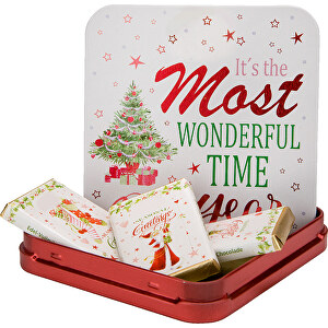 Schokoladendose Weiße Weihnacht , Gemischt, 10,00cm x 1,70cm x 10,00cm (Länge x Höhe x Breite)