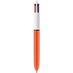 BIC® 4 Colours Fine Kugelschreiber Siebdruck , BiC, weiß/orange, Kunststoff, 14,40cm x 1,60cm (Länge x Breite)