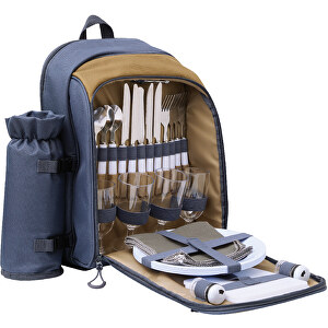 Picknick-Rucksack SMART TRIP , blau, braun, 600 / 300 Polyester / Kunststoff / Baumwolle, 43,00cm x 19,00cm x 37,00cm (Länge x Höhe x Breite)