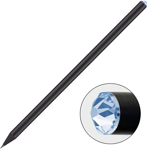 Schwarzer Bleistift Mit Original Preciosa®-Kristall , schwarz, Kristall hellblau, Holz, 17,70cm x 0,70cm x 0,70cm (Länge x Höhe x Breite), Bild 1