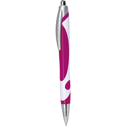 Kugelschreiber MODERN , dunkelmagenta, weiß, Kunststoff, 14,30cm (Länge), Bild 1