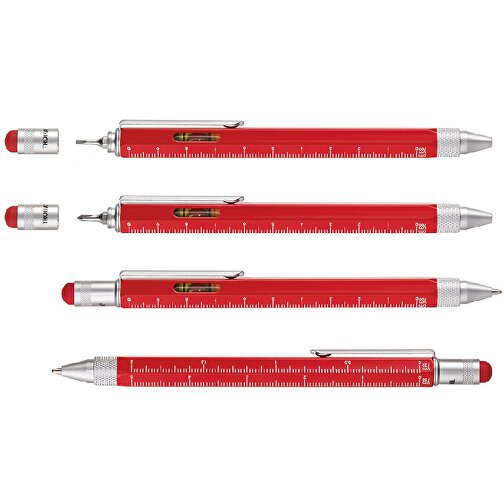 TROIKA Multitasking-Kugelschreiber CONSTRUCTION , Troika, rot, silberfarben, Messing, 15,00cm x 1,30cm x 1,10cm (Länge x Höhe x Breite), Bild 4