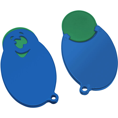 Chiphalter Mit 1€-Chip 'Gesicht' , grün, blau, ABS, 5,90cm x 0,40cm x 3,50cm (Länge x Höhe x Breite), Bild 1