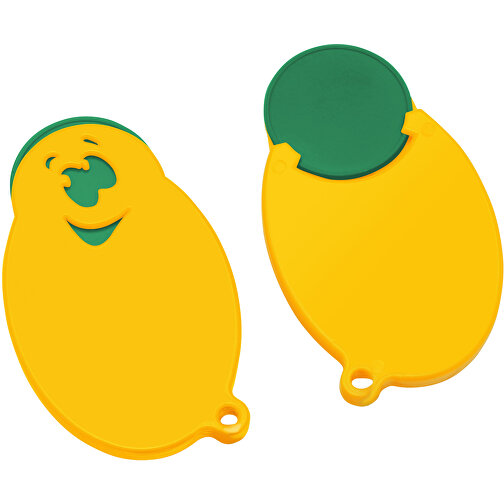 Chiphalter Mit 1€-Chip 'Gesicht' , grün, gelb, ABS, 5,90cm x 0,40cm x 3,50cm (Länge x Höhe x Breite), Bild 1