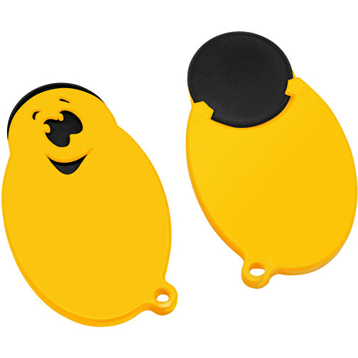 Chiphalter Mit 1€-Chip 'Gesicht' , schwarz, gelb, ABS, 5,90cm x 0,40cm x 3,50cm (Länge x Höhe x Breite), Bild 1