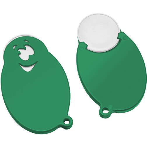 Chiphalter Mit 1€-Chip 'Gesicht' , weiß, grün, ABS, 5,90cm x 0,40cm x 3,50cm (Länge x Höhe x Breite), Bild 1