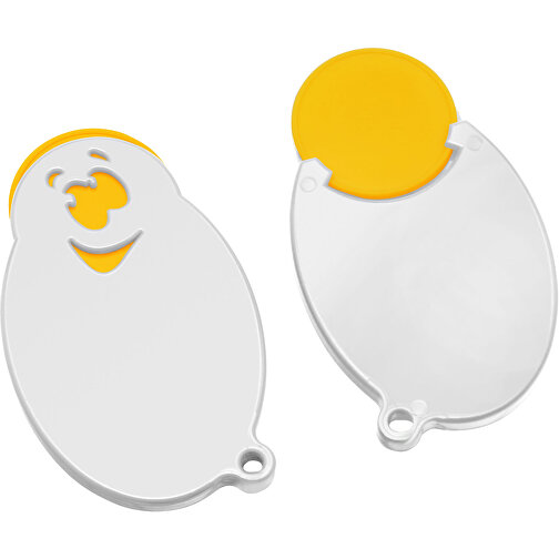 Chiphalter Mit 1€-Chip 'Gesicht' , gelb, weiss, ABS, 5,90cm x 0,40cm x 3,50cm (Länge x Höhe x Breite), Bild 1