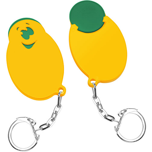 Chiphalter Mit 1€-Chip 'Gesicht' , grün, gelb, ABS+MET, 5,90cm x 0,40cm x 3,50cm (Länge x Höhe x Breite), Bild 1