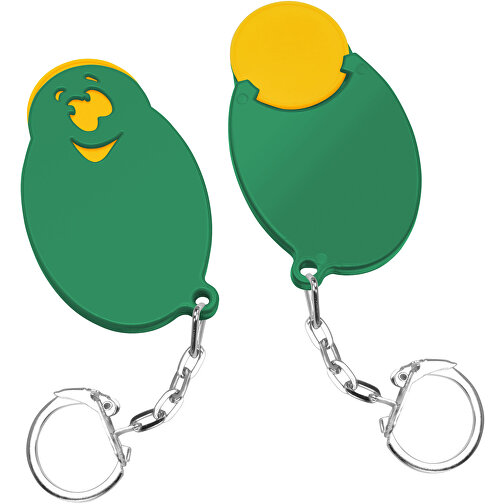 Chiphalter Mit 1€-Chip 'Gesicht' , gelb, grün, ABS+MET, 5,90cm x 0,40cm x 3,50cm (Länge x Höhe x Breite), Bild 1