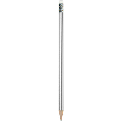 Bleistift Rund, Lackiert, Mit Radierer , silber, Radierer weiß, Holz, 18,50cm x 0,70cm x 0,70cm (Länge x Höhe x Breite), Bild 1