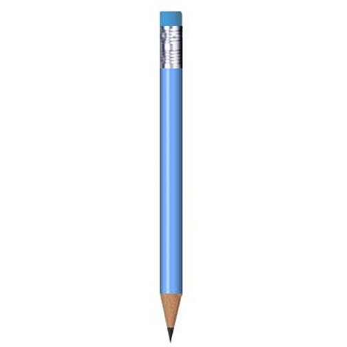 Bleistift Rund, Lackiert, Mit Radierer, Kurz , hellblau, Radierer hellblau, Holz, 9,50cm x 0,70cm x 0,70cm (Länge x Höhe x Breite), Bild 1