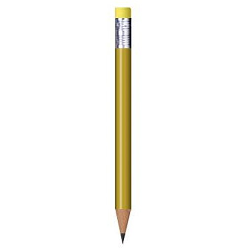 Bleistift Rund, Lackiert, Mit Radierer, Kurz , gold, Radierer gelb, Holz, 9,50cm x 0,70cm x 0,70cm (Länge x Höhe x Breite), Bild 1