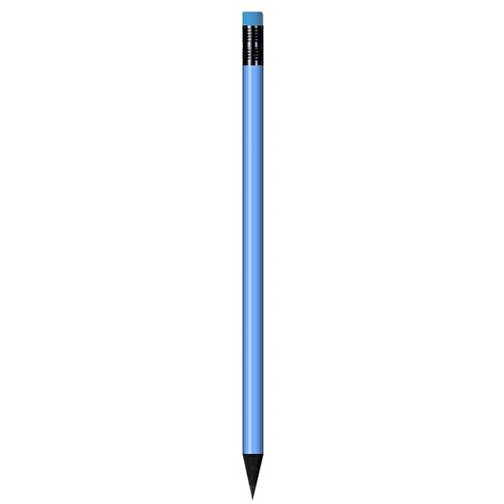 Schwarz Gefärbter Bleistift, Lackiert, Mit Radiergummi, Rund , hellblau, Radierer hellblau, Holz, 18,50cm x 0,70cm x 0,70cm (Länge x Höhe x Breite), Bild 1