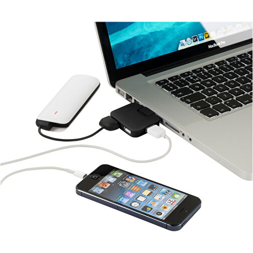 Gaia USB Hub Mit 4 Anschlüssen , schwarz, HIPS Kunststoff, 5,10cm x 1,00cm x 4,10cm (Länge x Höhe x Breite), Bild 3