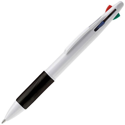 Kugelschreiber Mit 4 Schreibfarben , weiß / schwarz, ABS, 13,70cm (Länge), Bild 2