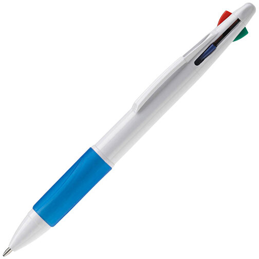 Kugelschreiber Mit 4 Schreibfarben , weiss / blau, ABS, 13,70cm (Länge), Bild 2