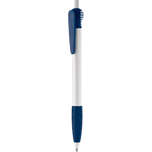 Kugelschreiber Cosmo Grip HC , weiß / dunkelblau, ABS, 14,70cm (Länge), Bild 1
