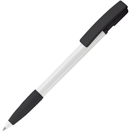 Kugelschreiber Nash Hardcolour Mit Gummigriff , weiß / schwarz, ABS, 14,50cm (Länge), Bild 2
