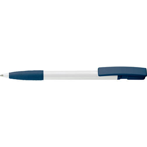 Kugelschreiber Nash Hardcolour Mit Gummigriff , weiss / dunkelblau, ABS, 14,50cm (Länge), Bild 3