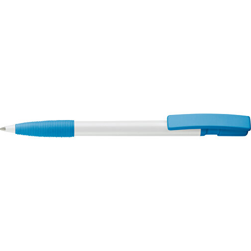 Kugelschreiber Nash Hardcolour Mit Gummigriff , weiß / hellblau, ABS, 14,50cm (Länge), Bild 3