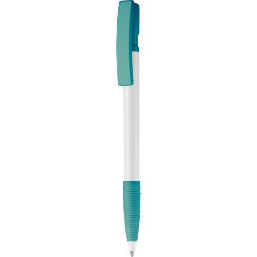 Kugelschreiber Nash Hardcolour Mit Gummigriff , weiß / türkis, ABS, 14,50cm (Länge), Bild 1