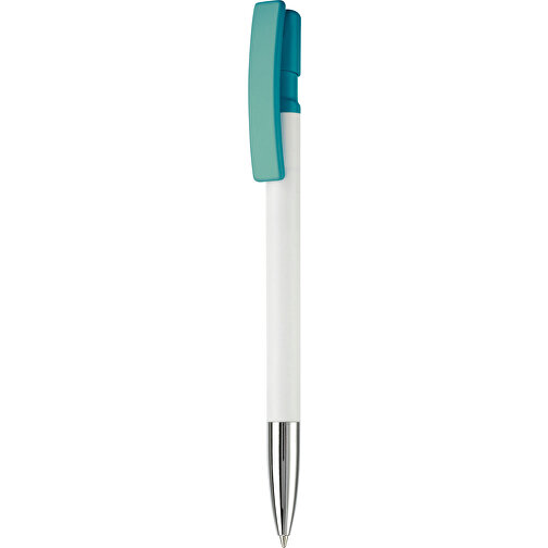 Kugelschreiber Nash Hardcolour Mit Metallspitze , weiss / türkis, ABS & Metall, 14,50cm (Länge), Bild 1