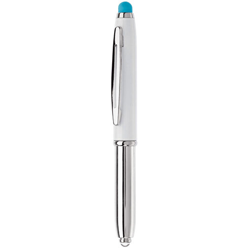 Stylus Kugelschreiber Shine , weiß / hellblau, ABS chrombeschichtet & Aluminium, 12,40cm (Länge), Bild 1