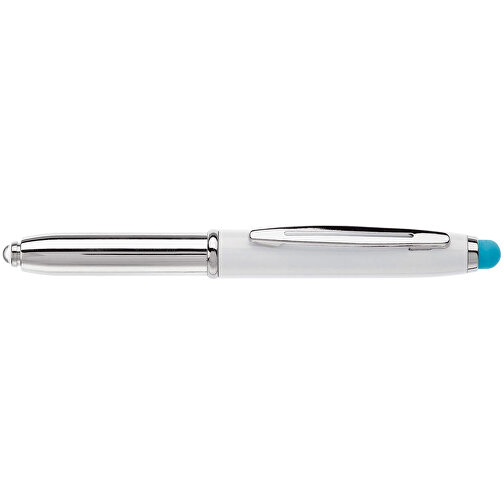 Stylus Kugelschreiber Shine , weiß / hellblau, ABS chrombeschichtet & Aluminium, 12,40cm (Länge), Bild 3