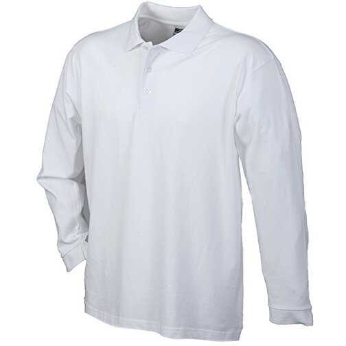 Polo-Piqué Long-Sleeved , James Nicholson, weiss, 100% Baumwolle, gekämmt, ringgesponnen, XL, , Bild 1