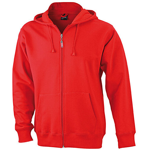 Men’s Hooded Jacket , James Nicholson, rot, 80% Baumwolle, ringgesponnen, 20% Polyester, L, , Bild 1