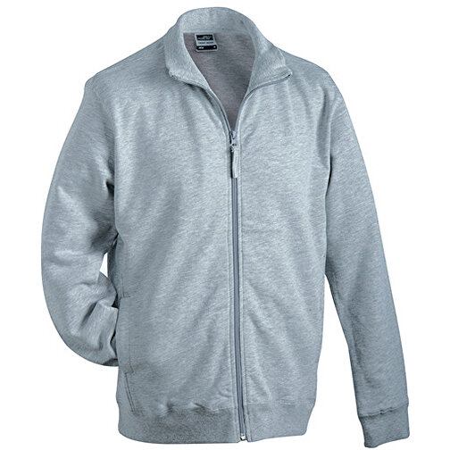 Sweat Jacket , James Nicholson, grau-heather, 100% Baumwolle, gekämmt, ringgesponnen, 3XL, , Bild 1