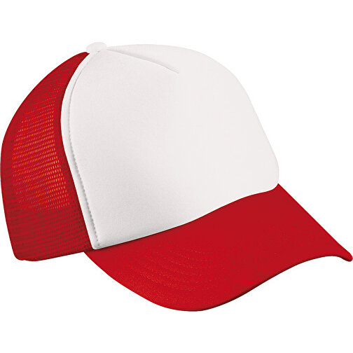 5 Panel Polyester Mesh Cap For Kids , Myrtle Beach, weiss/rot, 100% Polyester, one size, , Bild 1